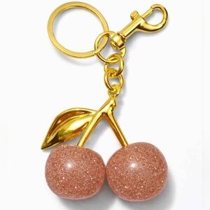 āØšBlush Pink Glitter Cherry Keychain Gold Tone Sparkly Bag Charm